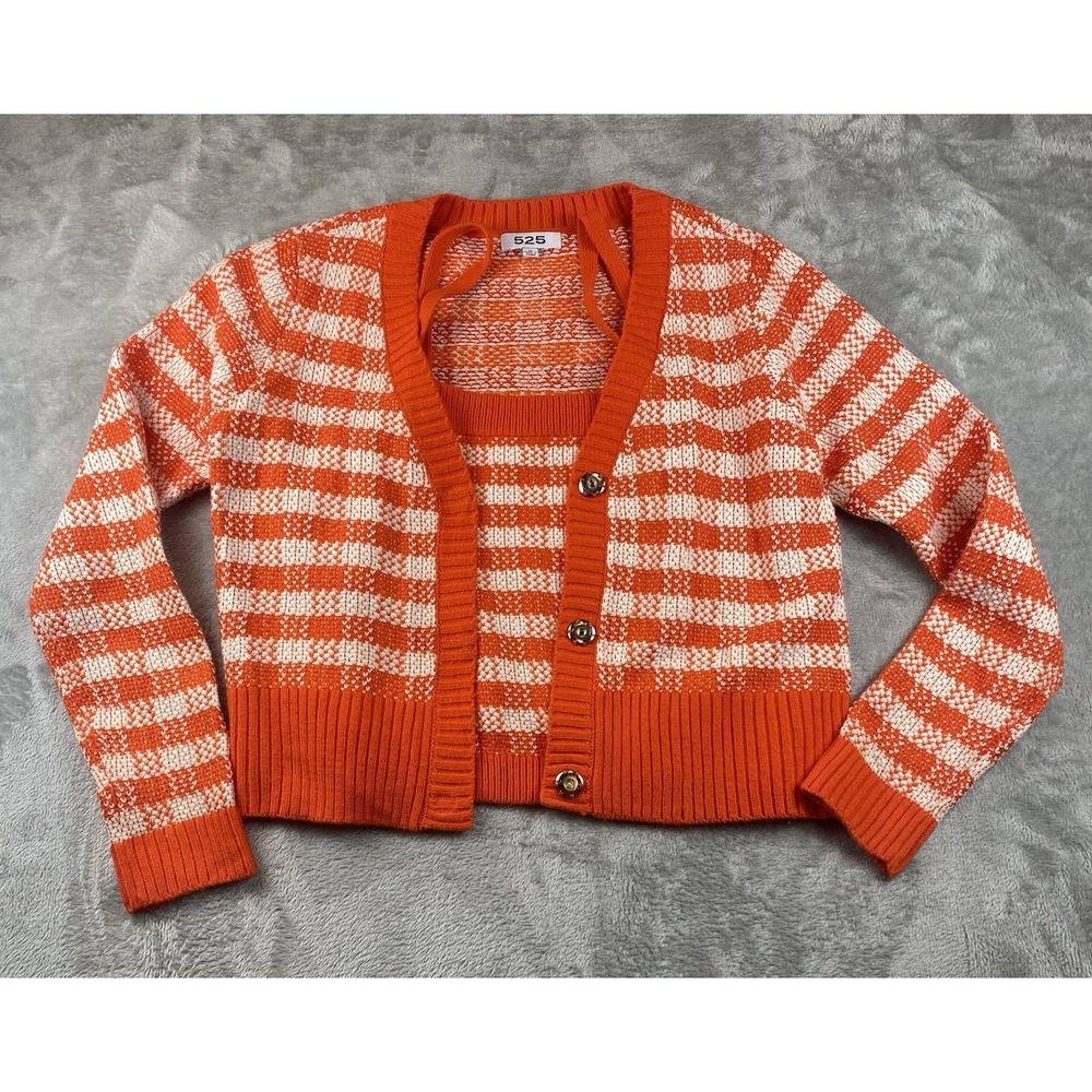 525 America Sweater Set Women's 2 Piece Tank & Cardigan Medium Orange & White